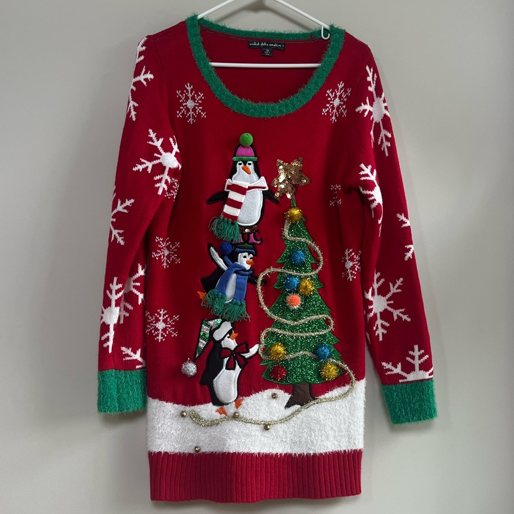 United States Sweaters Red Festive Christmas Embroidered Crew Neck Medium (M)